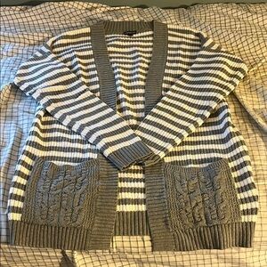 Express Women’s Cardigan Sweater - Gray Striped - Size Medium